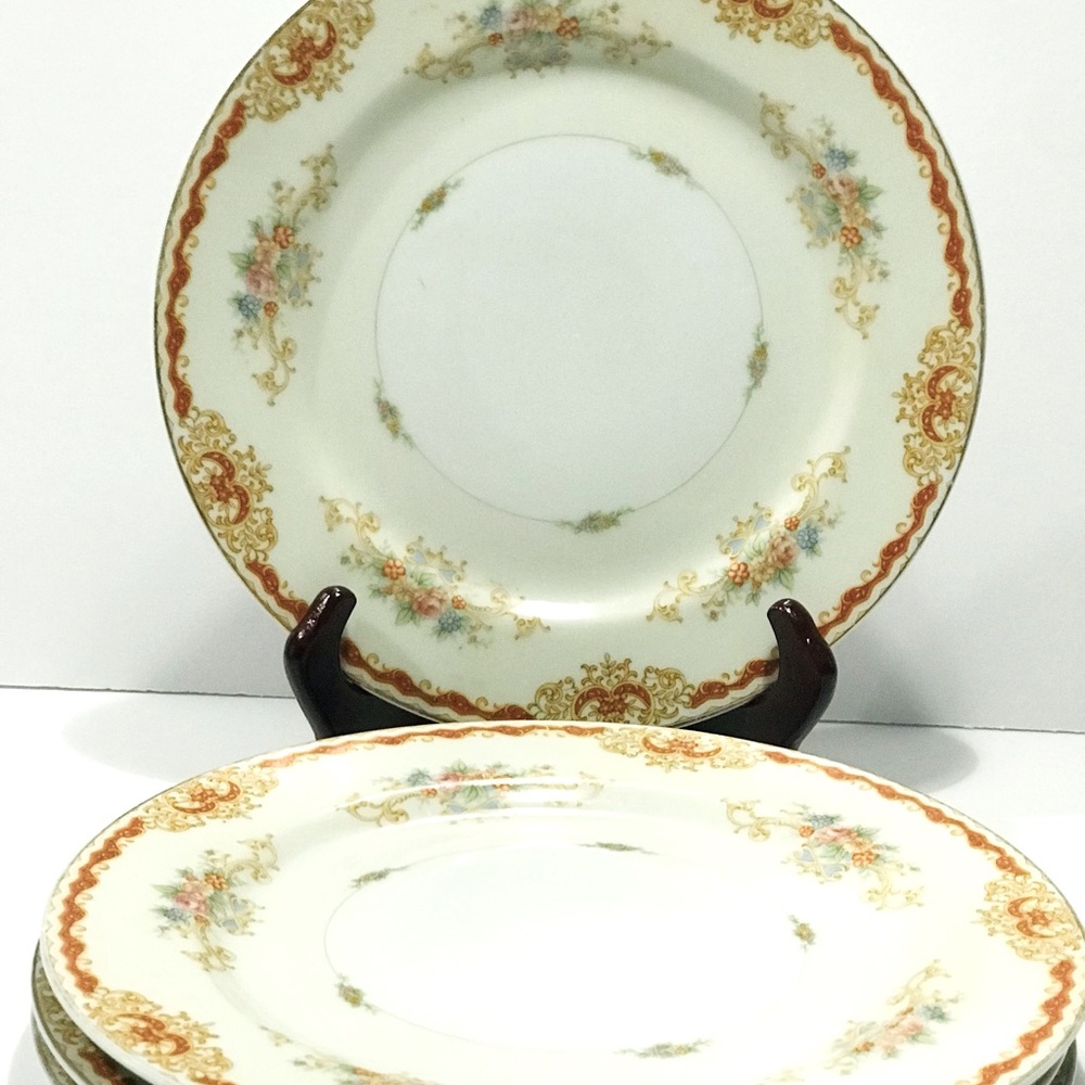 Set of 4 Vintage Hinode Noritake Diner Plates Tan and Flowers Discontinued 10”